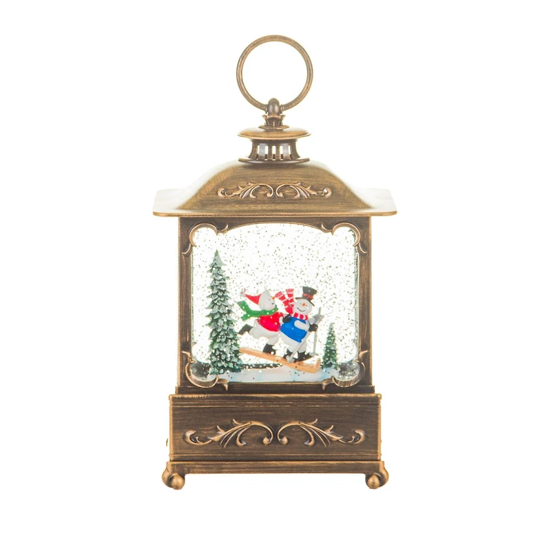 8.6" Musical Bronze Skiers Lantern