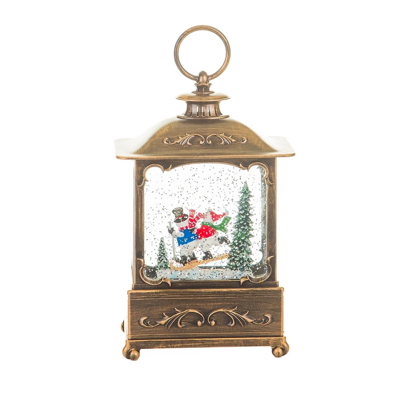 8.6" Musical Bronze Skiers Lantern