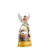 Gold and White Plastic Angel Warm White LED Snow Globe Nativity