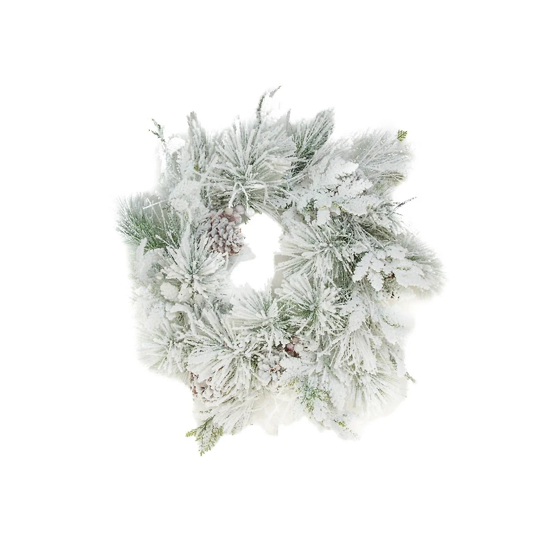 Hangable Flocked Green Pvc Illuminated Wreath Pinecones and Lights