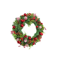 Hanging Green and Red Pvc Wreath with Berries and Ornaments