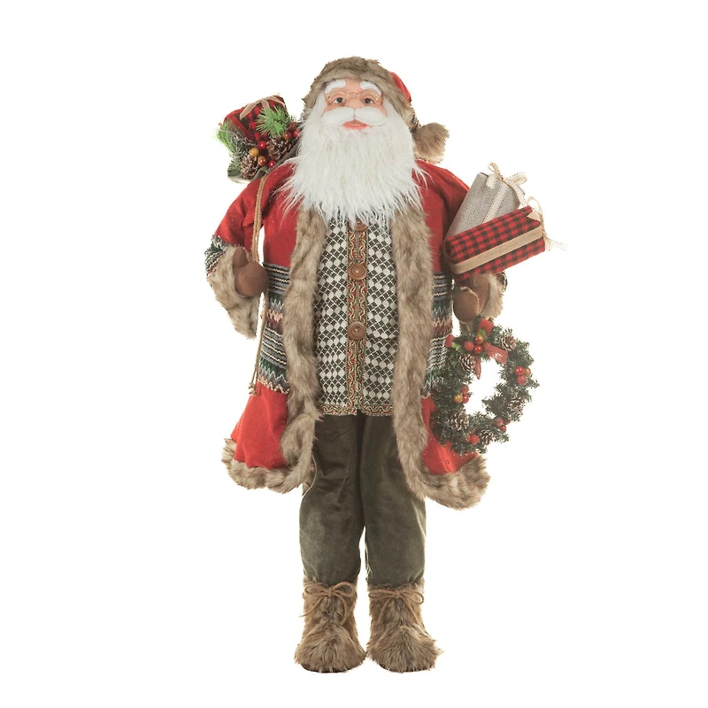 Red and grey Cloth Santa Figurine with Gifts