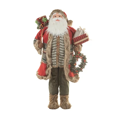 Red and grey Cloth Santa Figurine with Gifts