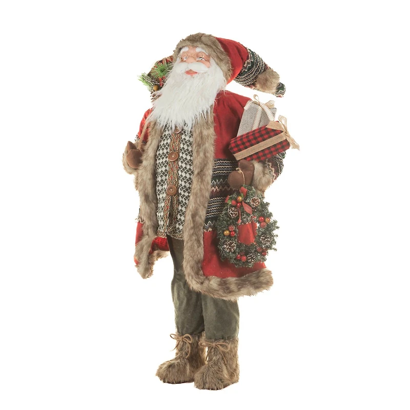 Red and grey Cloth Santa Figurine with Gifts
