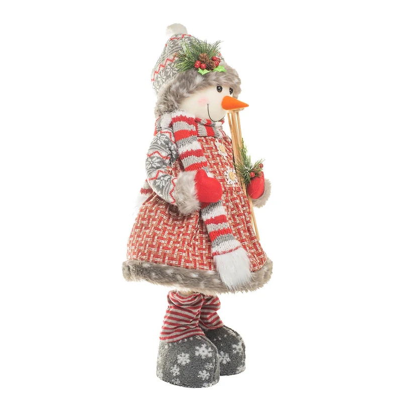 Tartan Red and White Stitched Fabric Cross-Stitch Snowman