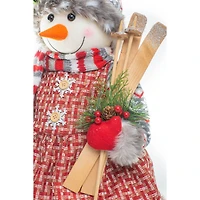 Tartan Red and White Stitched Fabric Cross-Stitch Snowman