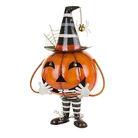 Orange and Black Metal Bouncy Pumpkin Ornament
