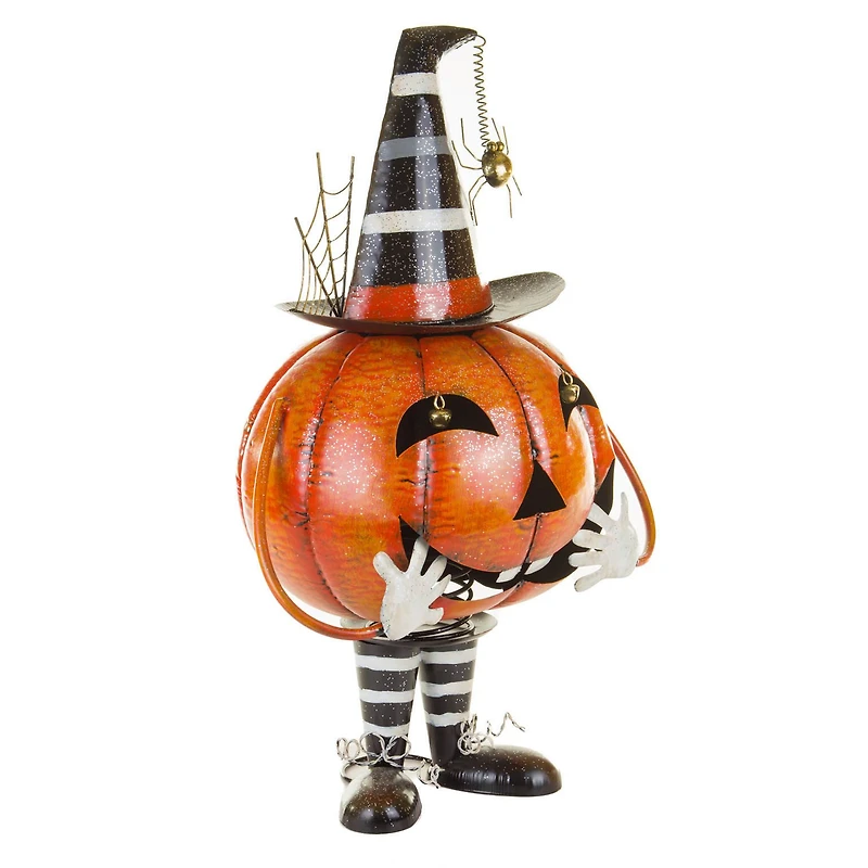 Orange and Black Metal Bouncy Pumpkin Ornament