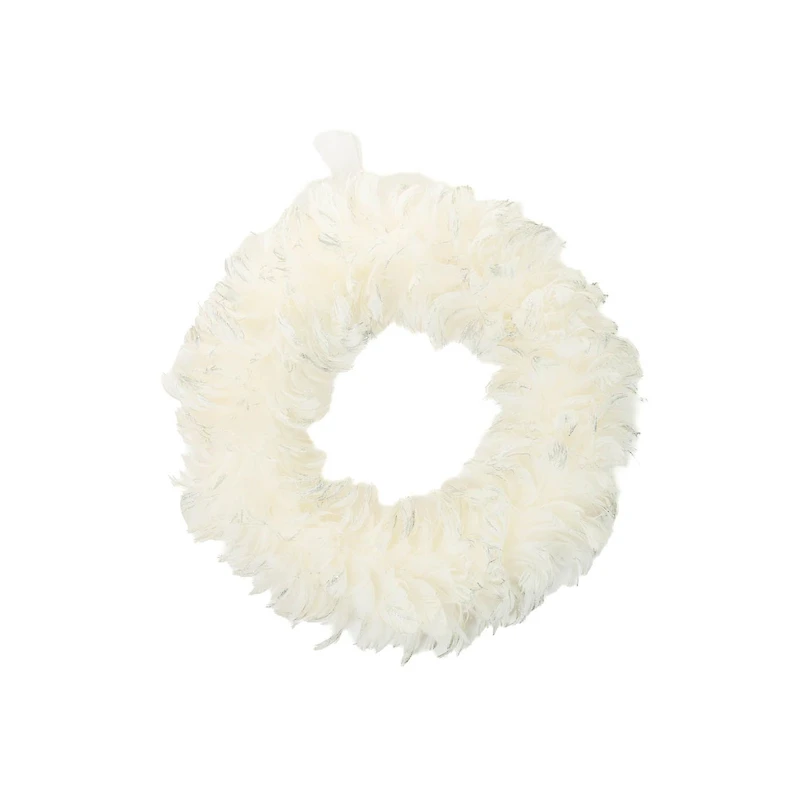 Hangable White Foam Feathery Wreath