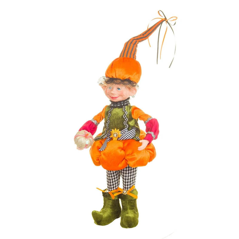 Orange and Green Cloth Elf Boy Doll with Pumpkin Hat