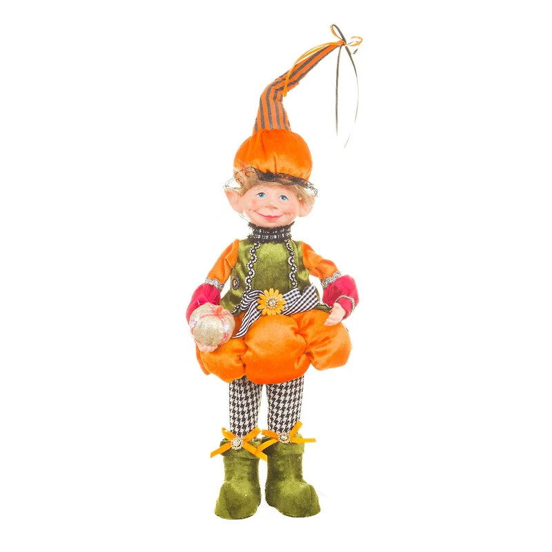 Orange and Green Cloth Elf Boy Doll with Pumpkin Hat