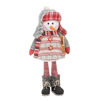 Red and grey Knitted Hill-Bound Snowman with Toboggan