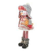 Red and grey Knitted Hill-Bound Snowman with Toboggan