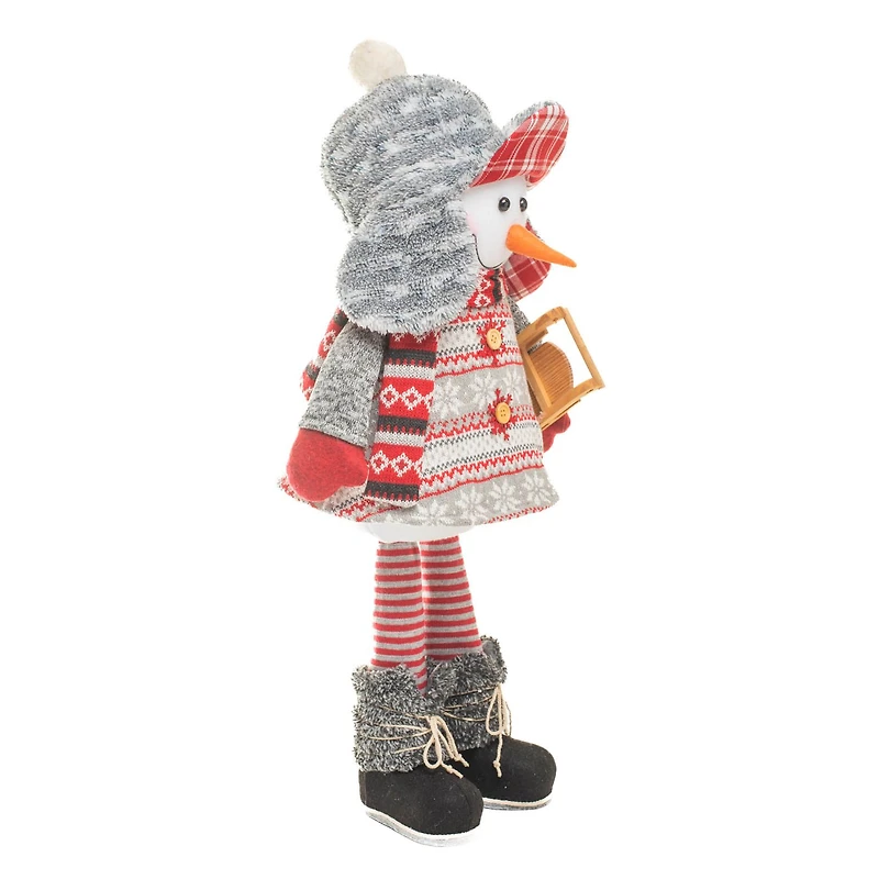 Red and grey Knitted Hill-Bound Snowman with Toboggan