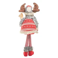 Red and grey Knitted Moose Figurine with Skis