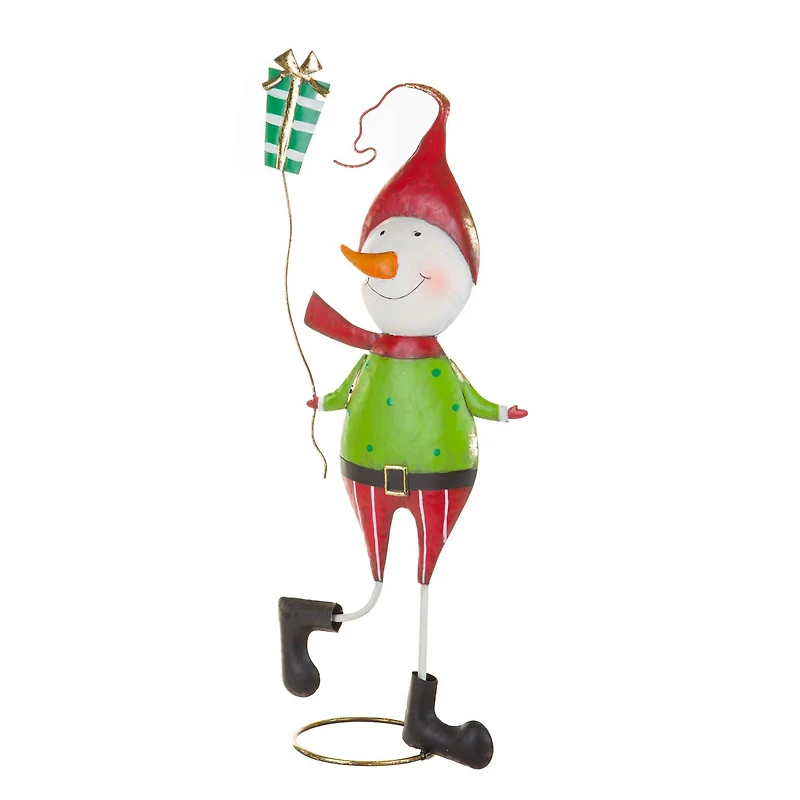 Red and Green Metal Snowman Tree Topper