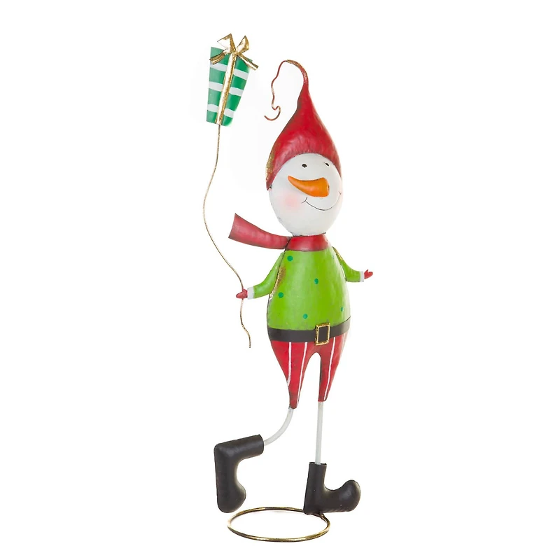 Cime de sapin bonhomme de neige suspendue en métal rouge et vert