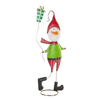 Cime de sapin bonhomme de neige suspendue en métal rouge et vert