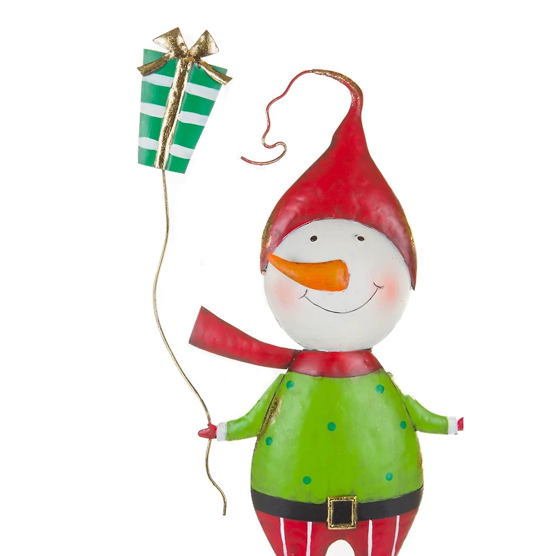 Red and Green Metal Snowman Tree Topper