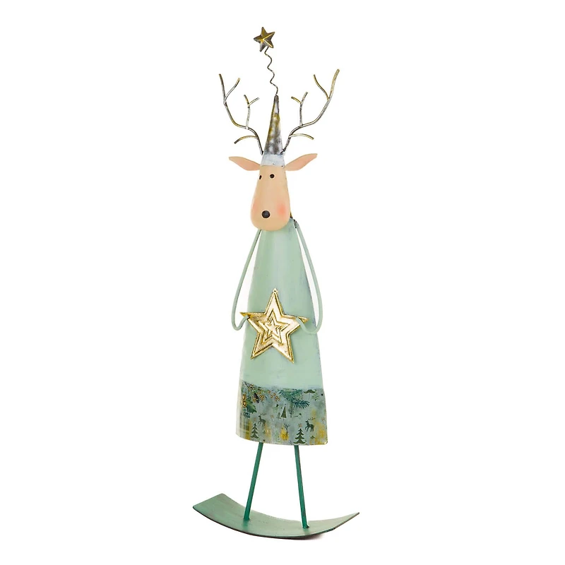 Teal and Gold Metal Swaying Reindeer Figurine with Gold Accents