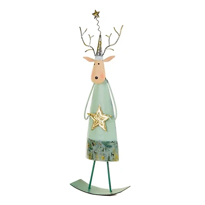 Teal and Gold Metal Swaying Reindeer Figurine with Gold Accents