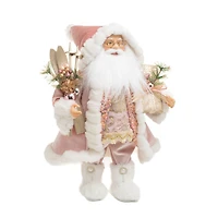 Figurine Père Noël suspendue en velours rose et blanc avec cadeaux