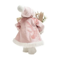 Pink and White Velour Santa Figurine with Gifts