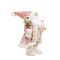 Pink and White Velour Santa Figurine with Gifts