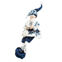 Sitting Chintz Blue and White Polyester Dapper Elf Doll Holly Coat