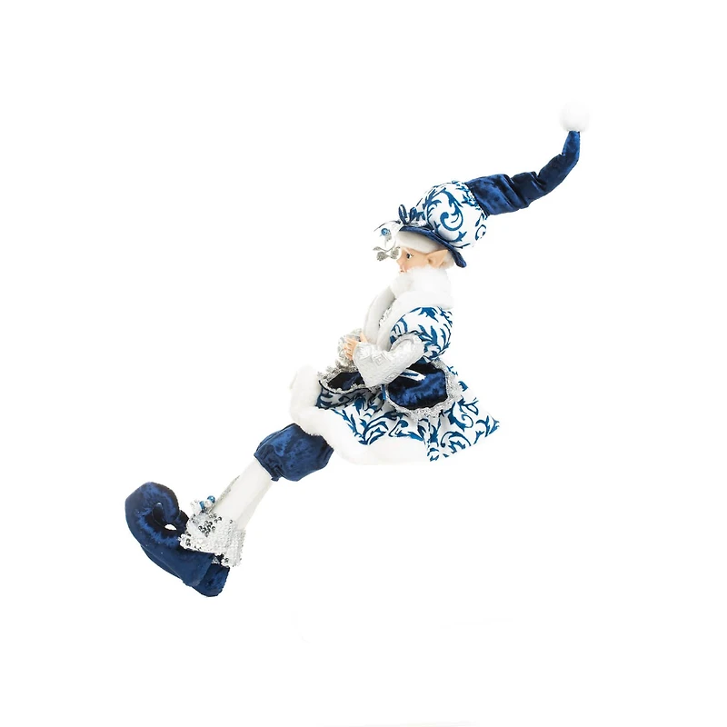 Sitting Chintz Blue and White Polyester Dapper Elf Doll Holly Coat