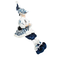 Sitting Chintz Blue and White Polyester Dapper Elf Doll Holly Coat