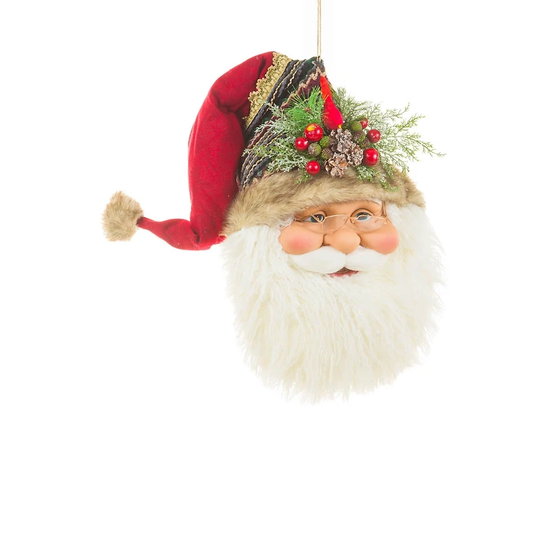 Hanging Striped Red and White Cotton Santa Head Decoration