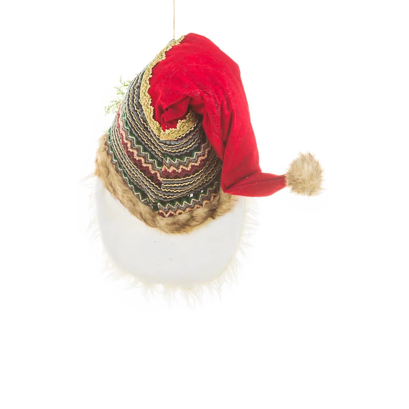 Hanging Striped Red and White Cotton Santa Head Decoration