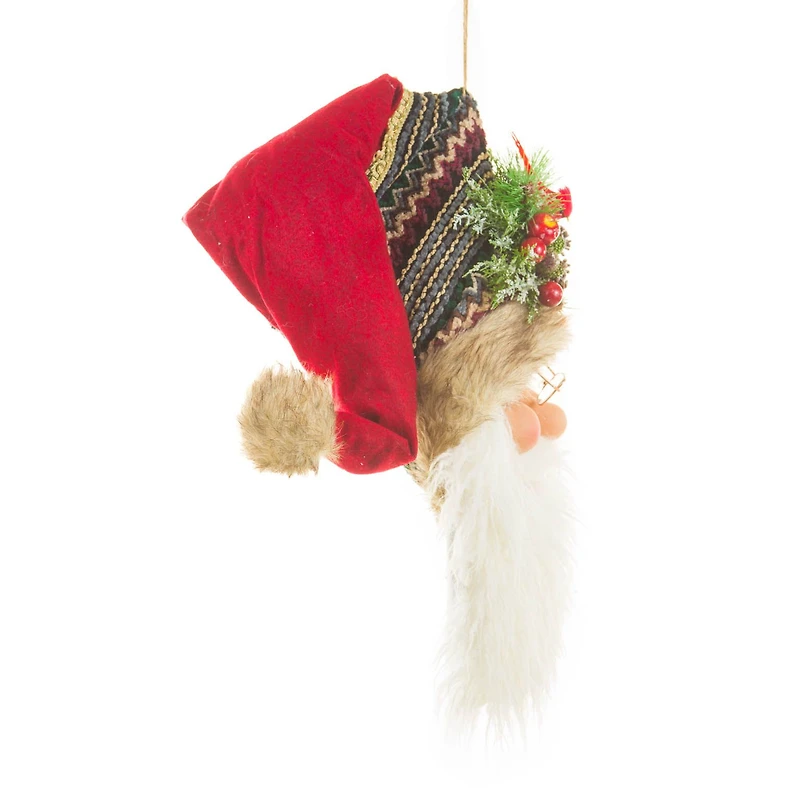 Hanging Striped Red and White Cotton Santa Head Decoration