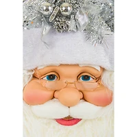 Décoration suspendue tête de Père Noël en coton argenté et blanc