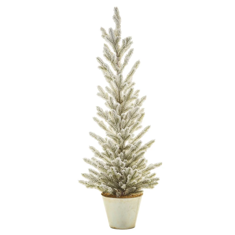 Flocked Green and White Pvc Silver Planter Christmas Tree Frosted Branches