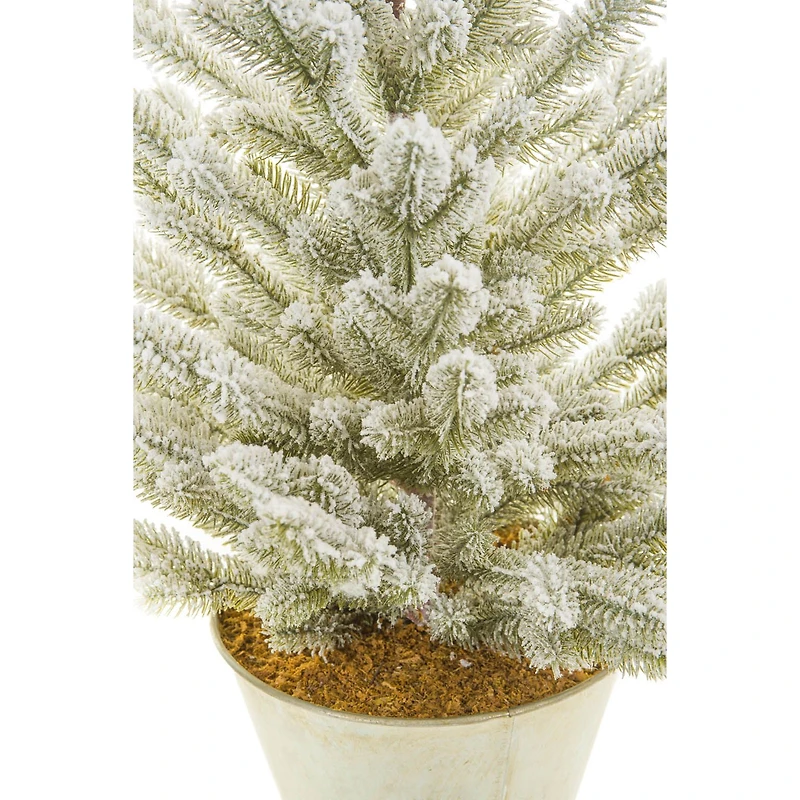 Flocked Green and White Pvc Silver Planter Christmas Tree Frosted Branches