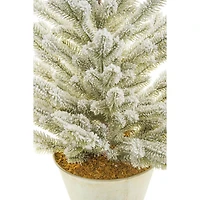 Flocked Green and White Pvc Silver Planter Christmas Tree Frosted Branches