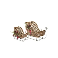 Pair of Sparkly Brown Wooden Sleighs Accent