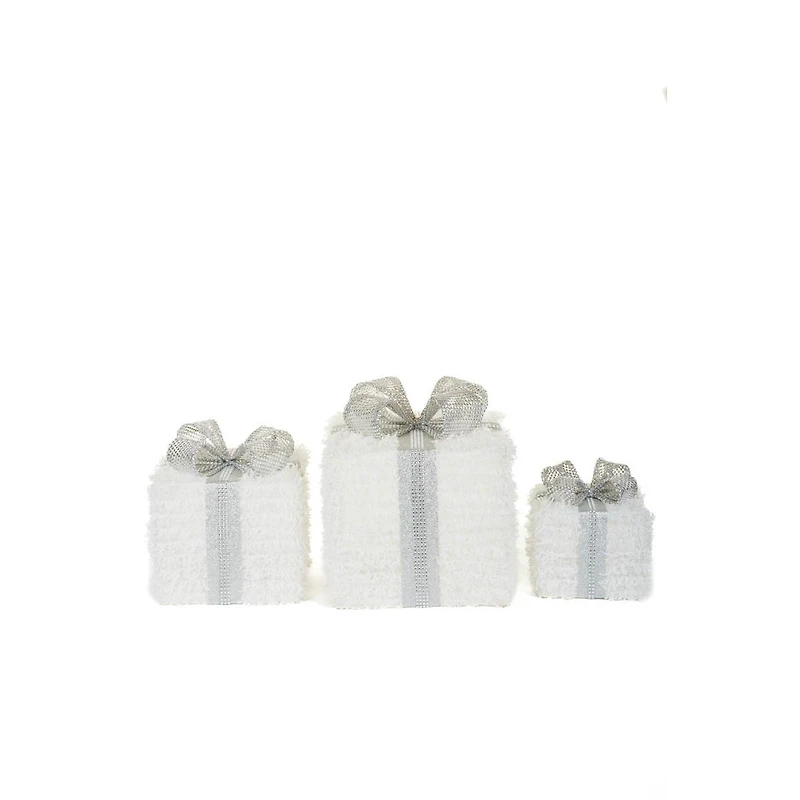 White and Silver Fabric Gift Boxes Warm White LED Accent