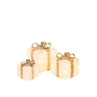 White and Silver Fabric Gift Boxes Warm White LED Accent