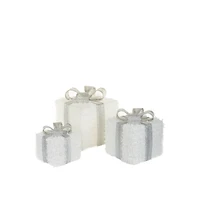 White and Silver Fabric Gift Boxes Warm White LED Accent