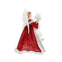 Sequin Red and Silver Fabric Fiber Optic Angel Tree Topper Bouquet