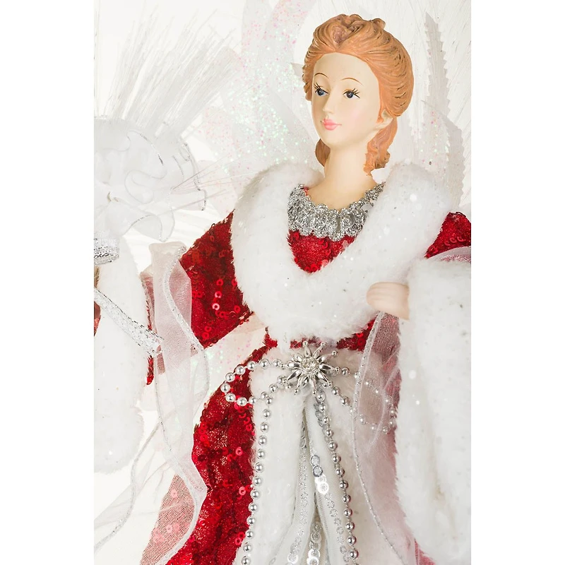 Sequin Red and Silver Fabric Fiber Optic Angel Tree Topper Bouquet