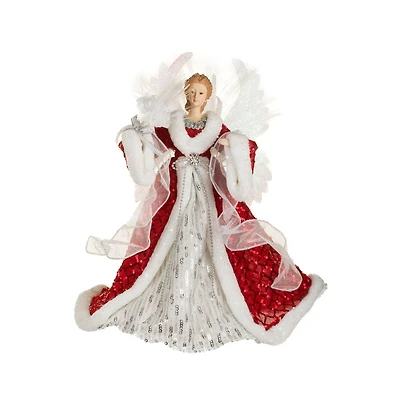 Sequin Red and Silver Fabric Fiber Optic Angel Tree Topper Bouquet