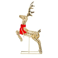 Gold Metal Ribbon Prancing Reindeer Warm White LED Display