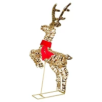 Gold Metal Ribbon Prancing Reindeer Warm White LED Display