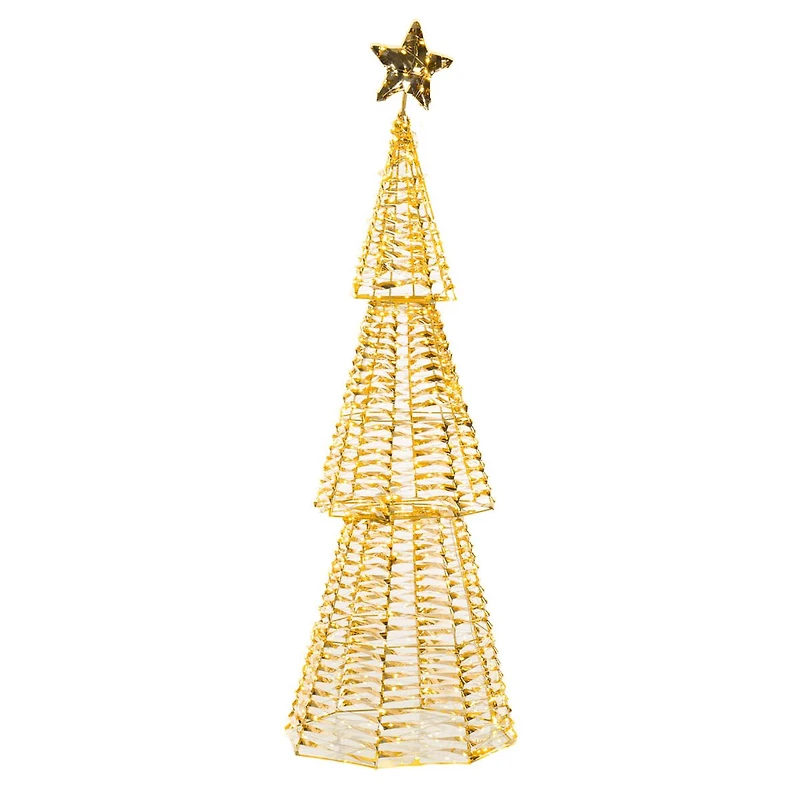 Gold Metal Ribbon Prancing Reindeer Warm White LED Display