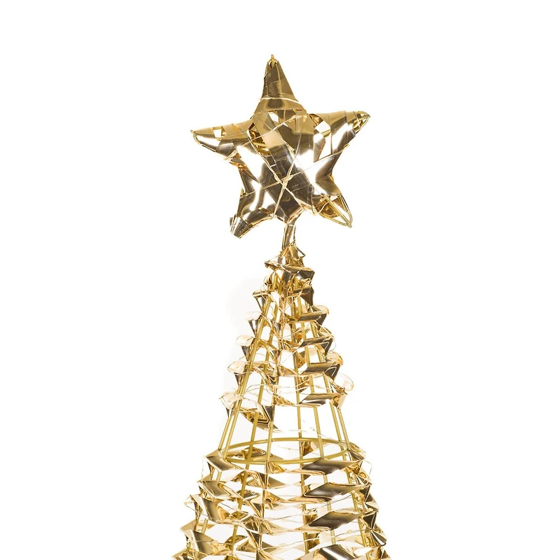 Gold Metal Ribbon Prancing Reindeer Warm White LED Display