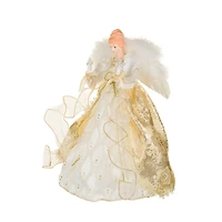 Ivory and Gold Fabric 10-Light Angel Tree Topper with Stars